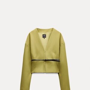Zara Khaki Women's Blazer with Black Accent